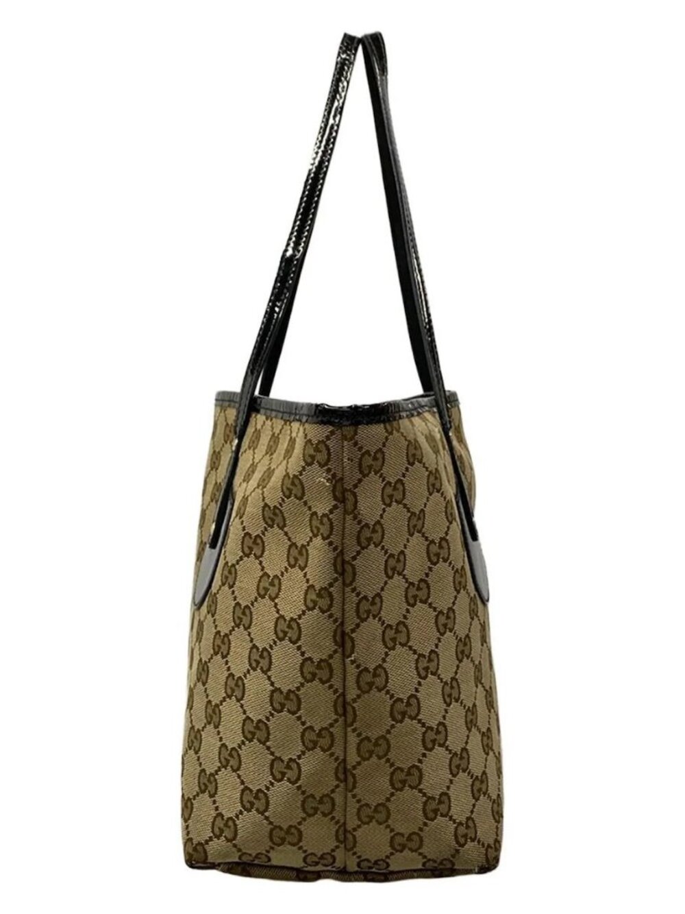 GUCCI GG 211976 Dark Brown Beige Black Jacquard Patent Leather Tote Bag - Picture 4 of 15